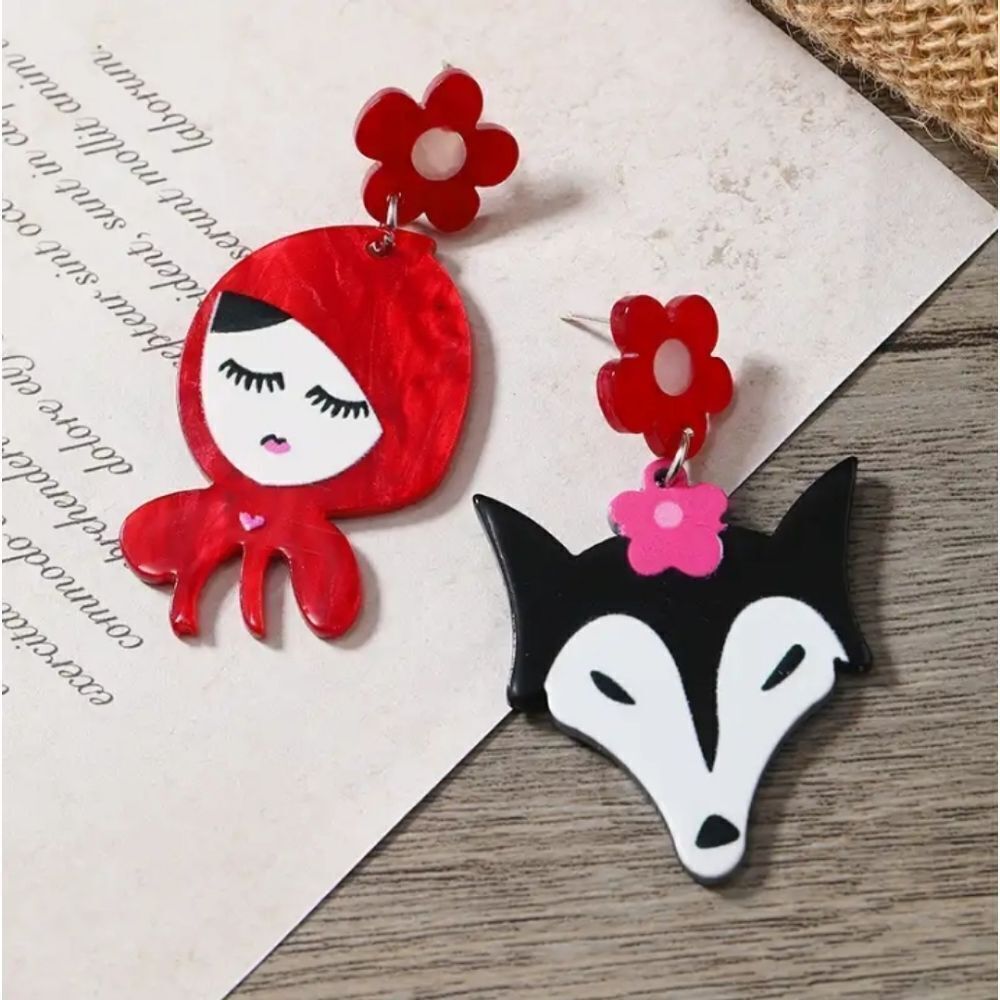 3 For 26 - Little Red Riding Hood And The Big Bad Wolf Earrings 23$